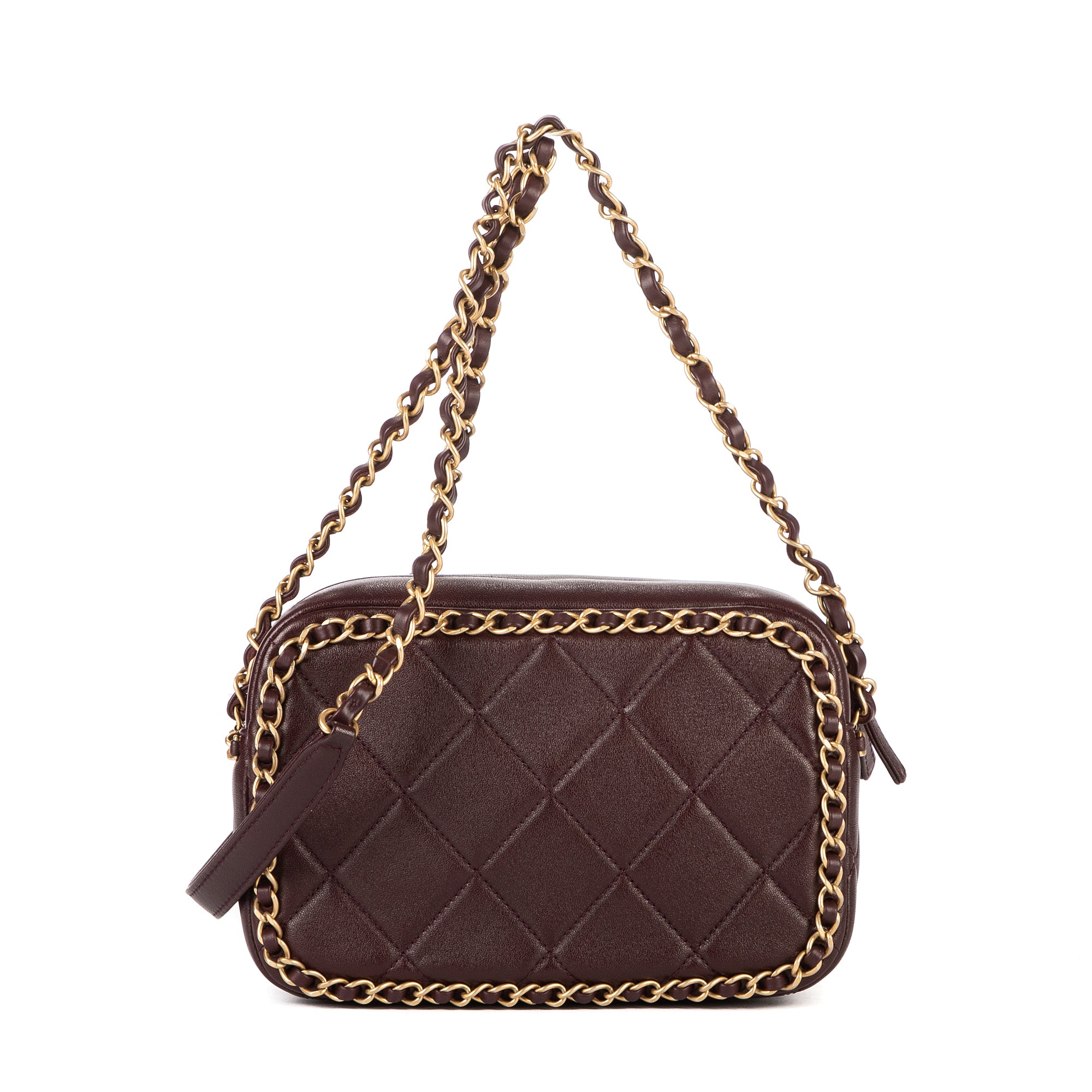 Shoulder Bag Camera Small Burgundy Quilted Smooth Leather