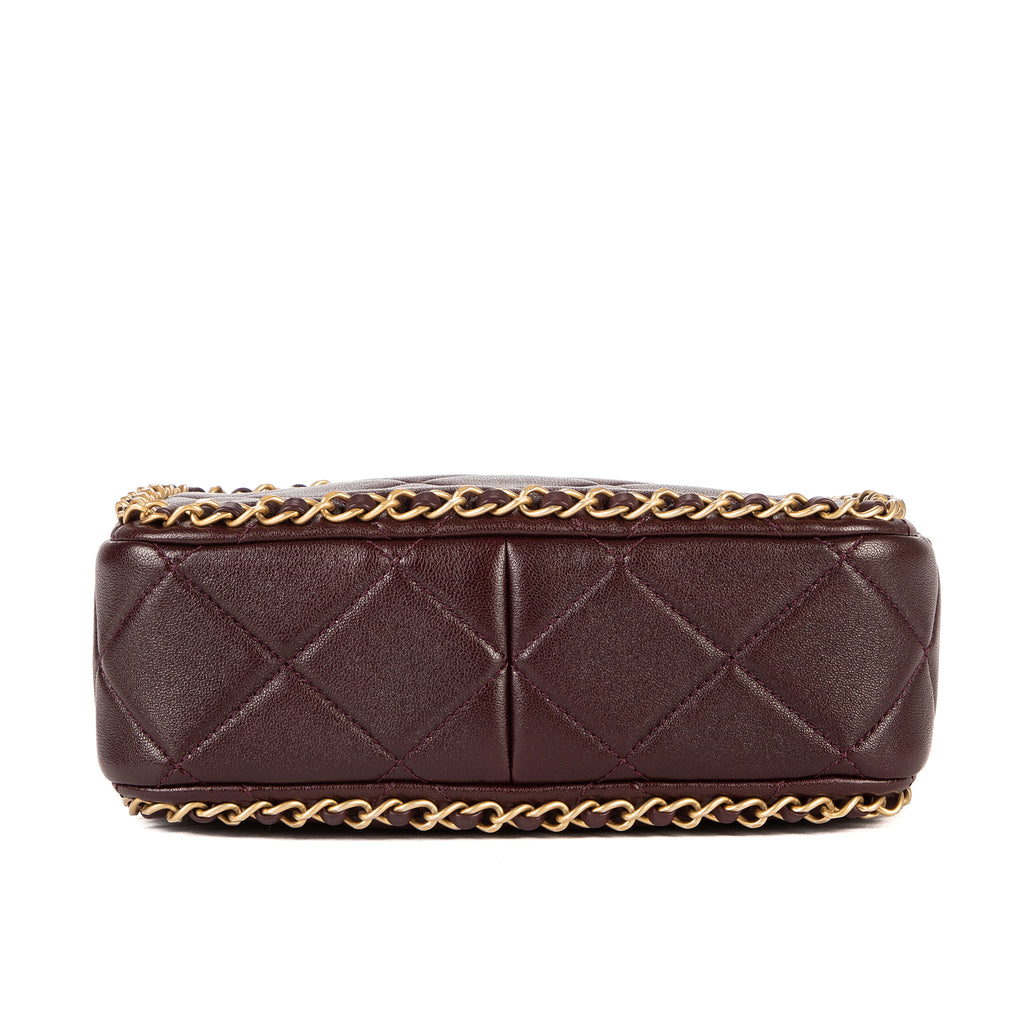 Shoulder Bag Camera Small Burgundy Quilted Smooth Leather