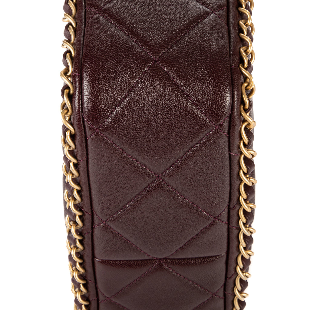 Shoulder Bag Camera Small Burgundy Quilted Smooth Leather