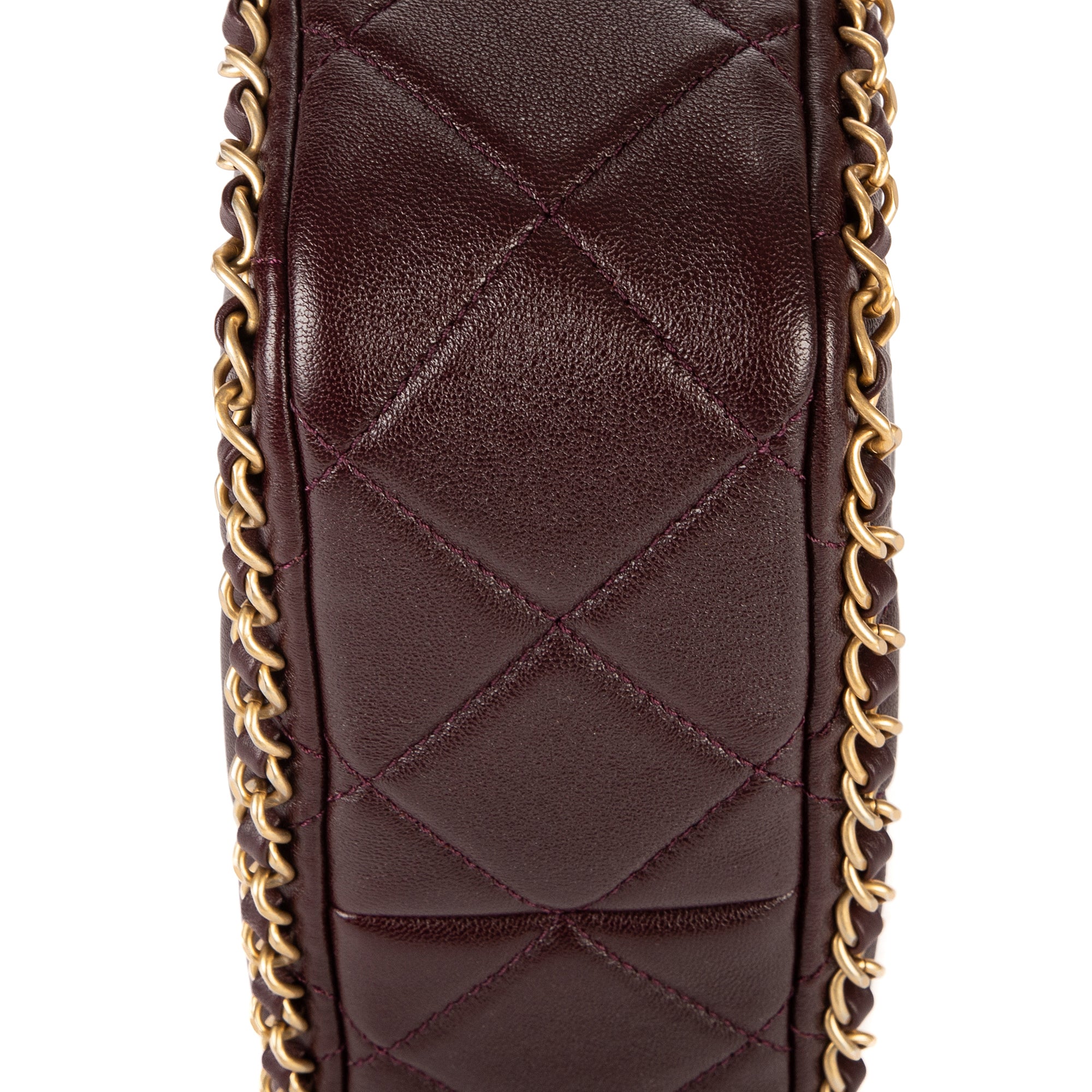 Shoulder Bag Camera Small Burgundy Quilted Smooth Leather