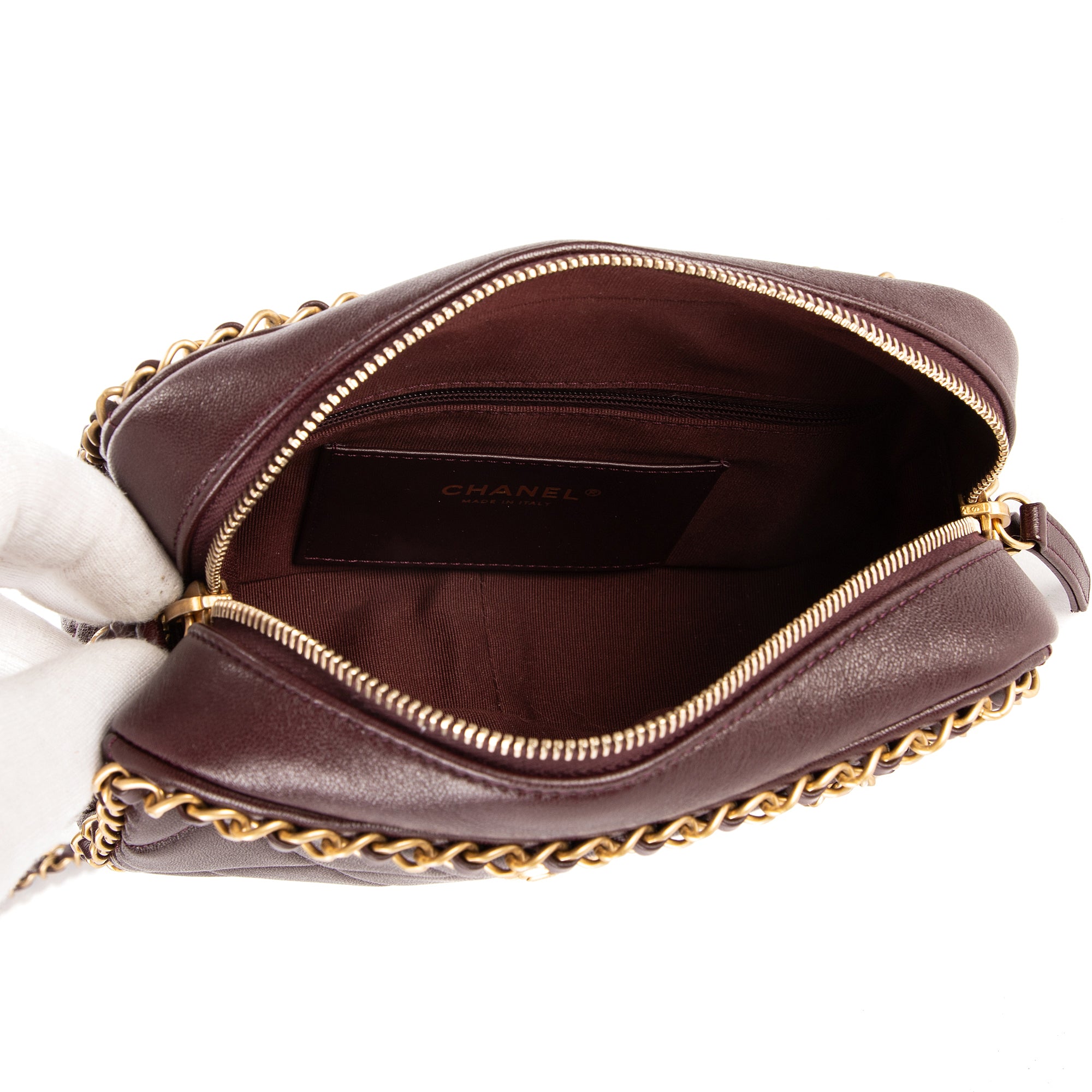 Shoulder Bag Camera Small Burgundy Quilted Smooth Leather