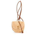 Crossbody Raffia Mini Round Crossbody Beige Spiral Embellishment Raffia