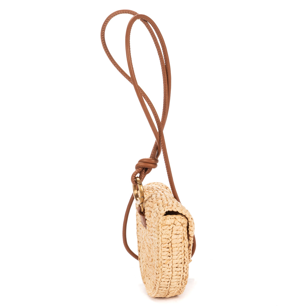 Crossbody Raffia Mini Round Crossbody Beige Spiral Embellishment Raffia
