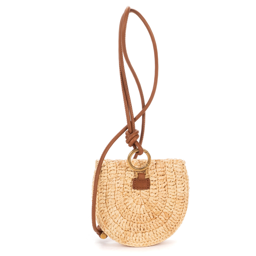 Crossbody Raffia Mini Round Crossbody Beige Spiral Embellishment Raffia