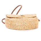 Crossbody Raffia Mini Round Crossbody Beige Spiral Embellishment Raffia