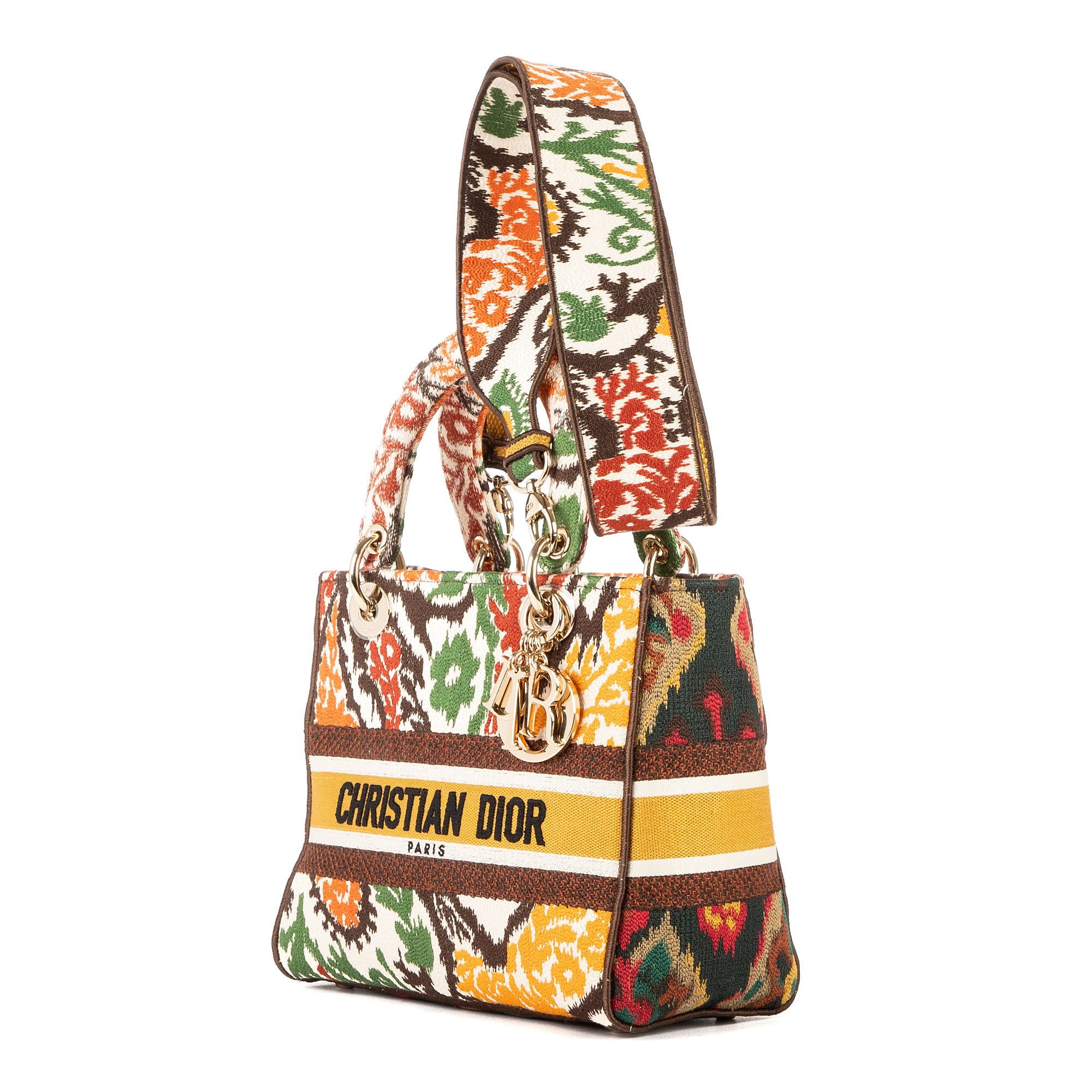 Shoulder Bag Lady Dior Lite Medium Orange Tweed Canvas