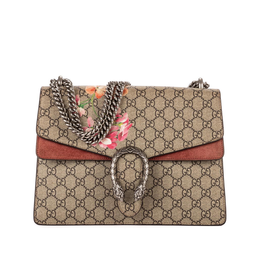 Bolso de hombro Blooms Dionysus Mediano Lona recubierta Supreme Beige con estampado Blooms