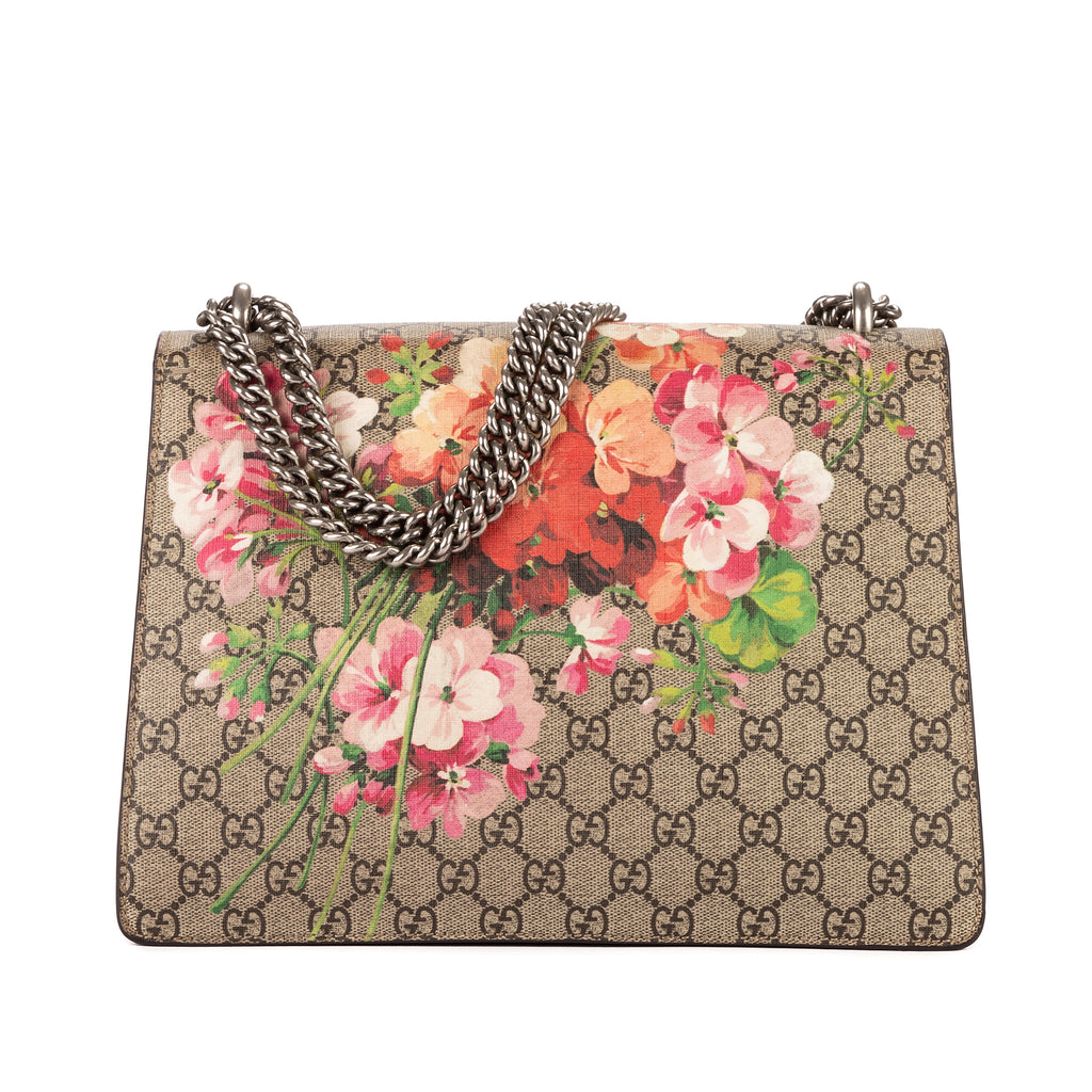 Bolso de hombro Blooms Dionysus Mediano Lona recubierta Supreme Beige con estampado Blooms