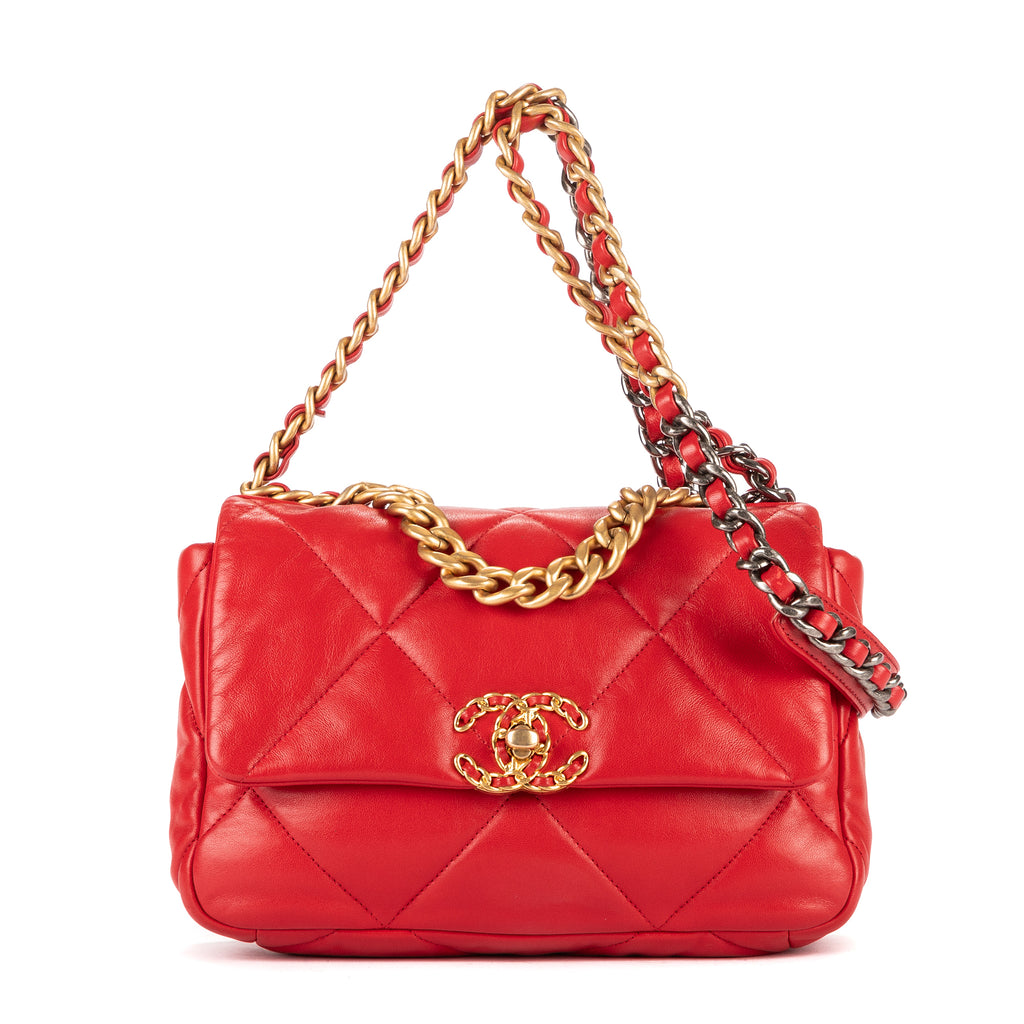 Handbag Classic 19 Flap Red Lambskin Quilted Leather
