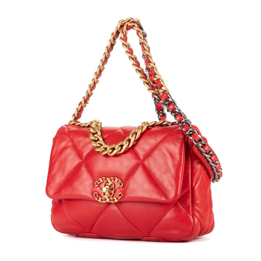 Handbag Classic 19 Flap Red Lambskin Quilted Leather