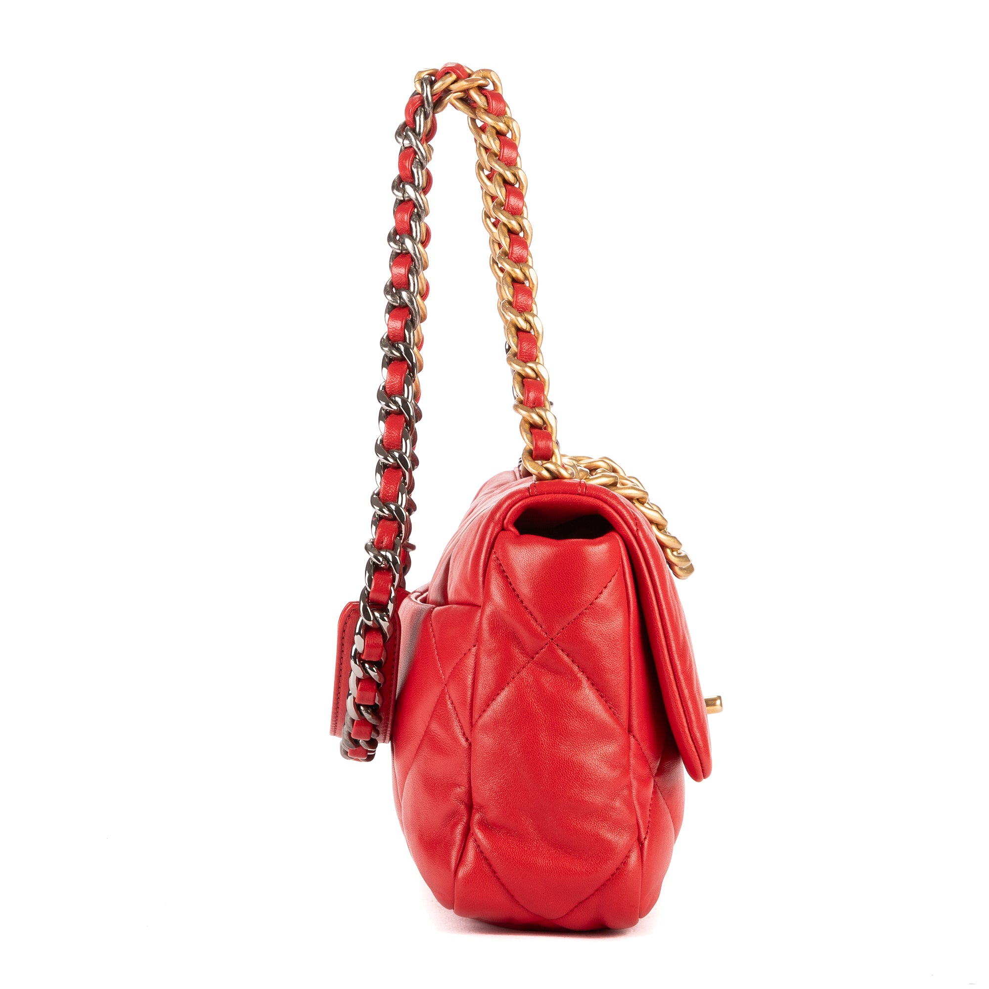 Handbag Classic 19 Flap Red Lambskin Quilted Leather