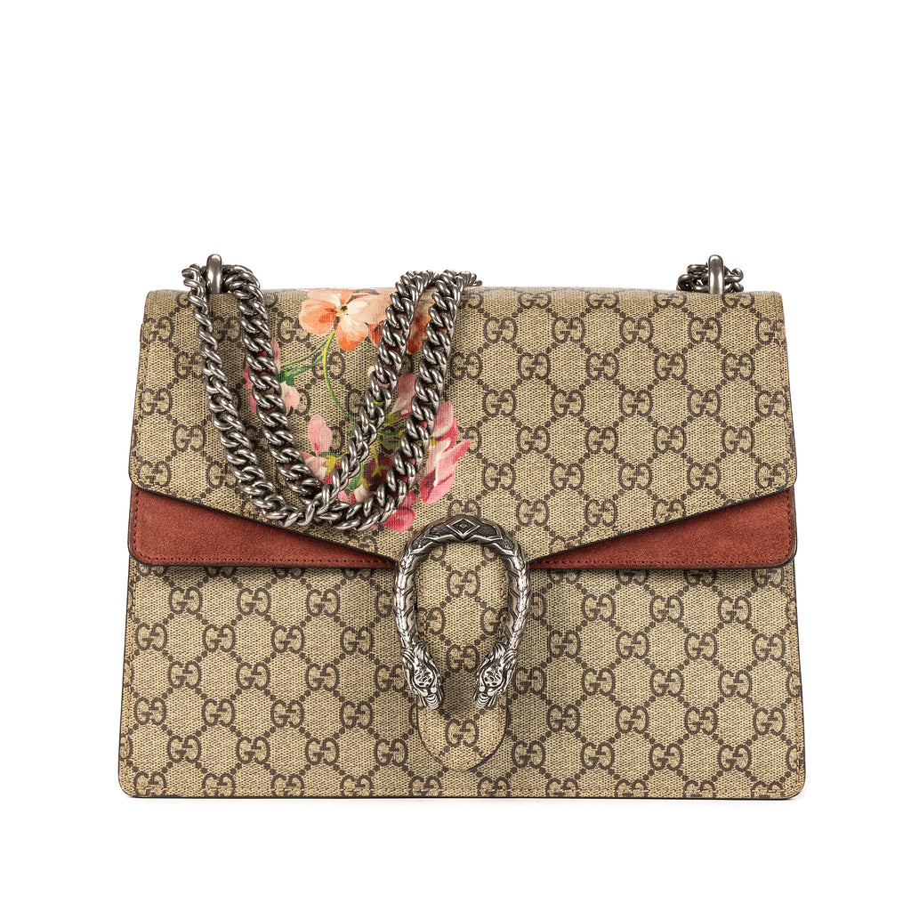 Bolso de hombro Blooms Dionysus mediano de lona revestida Supreme beige con estampado Blooms