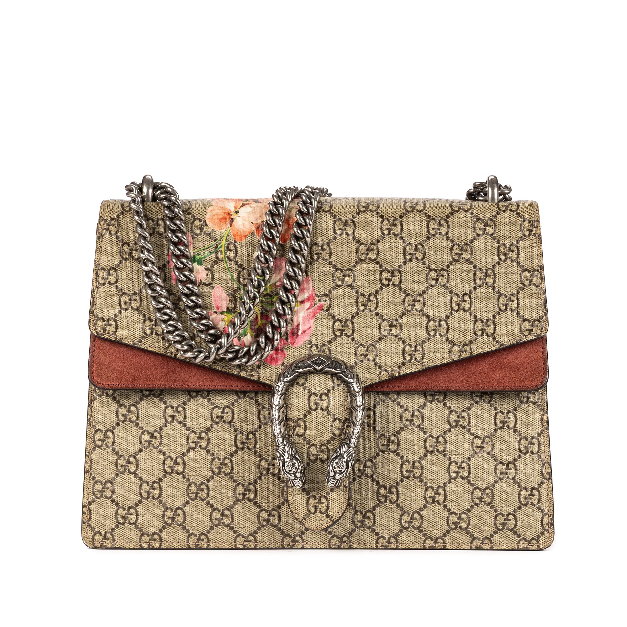 Bolso de hombro Blooms Dionysus mediano de lona revestida Supreme beige con estampado Blooms