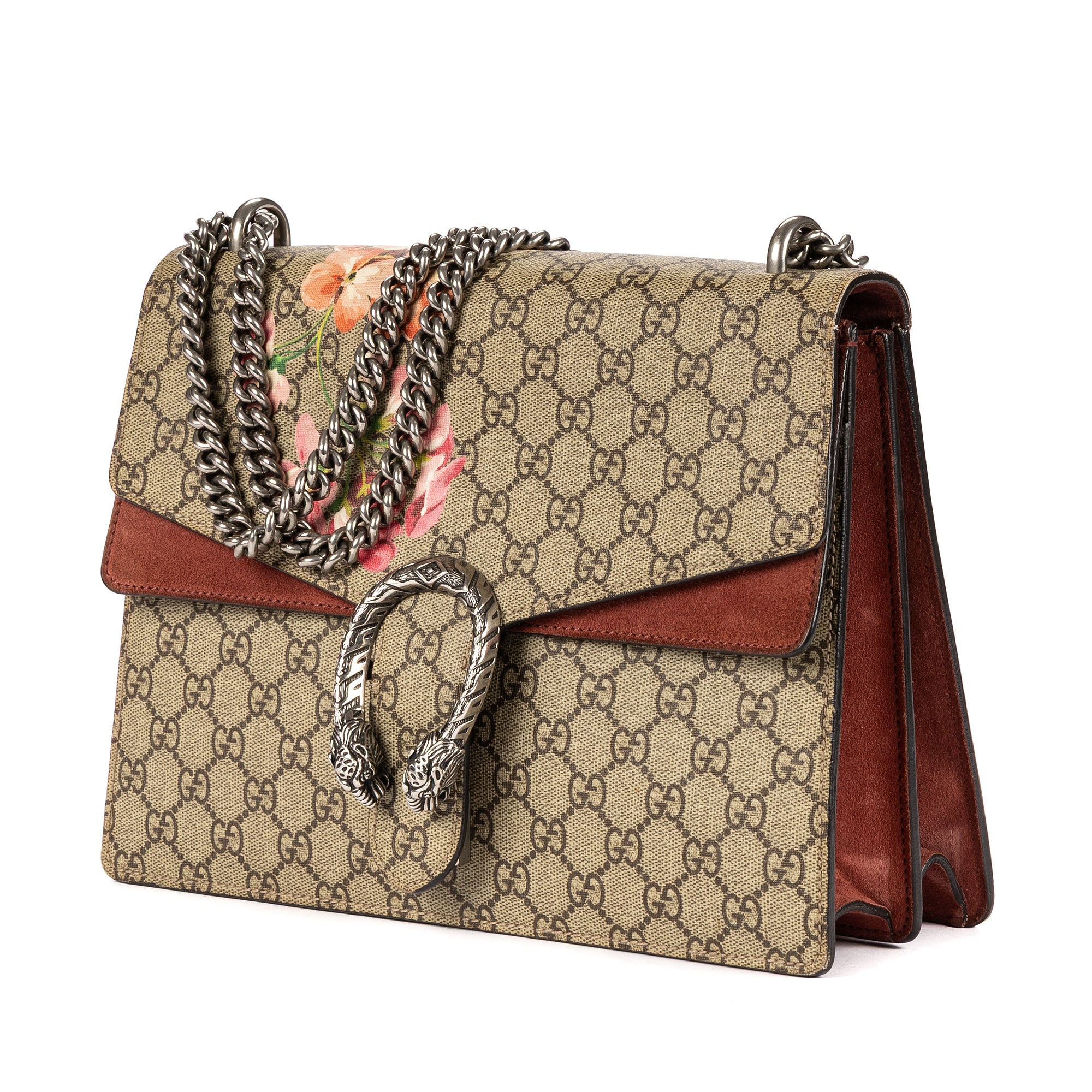Bolso de hombro Blooms Dionysus mediano de lona revestida Supreme beige con estampado Blooms