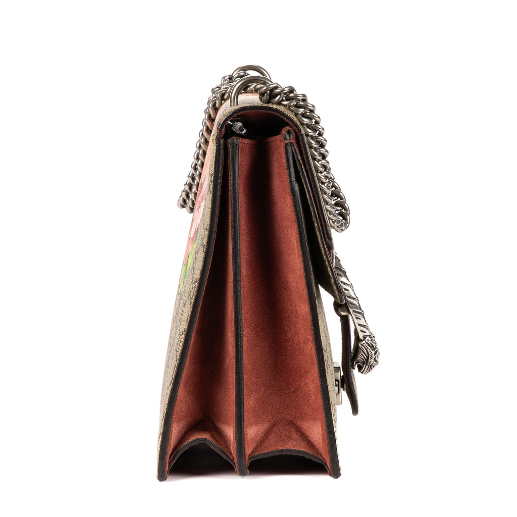 Bolso de hombro Blooms Dionysus mediano de lona revestida Supreme beige con estampado Blooms