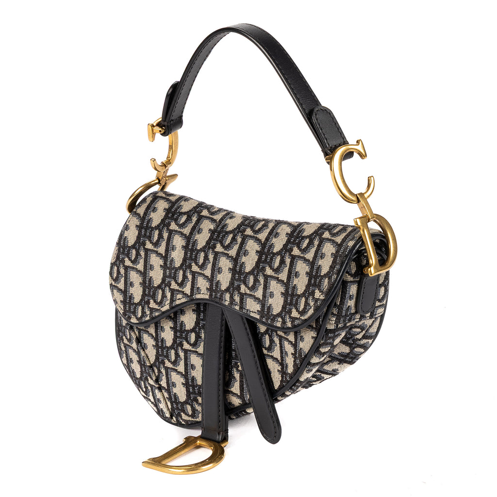 Bolso de mano Saddle Mini oblicuo azul marino de lona Diorissimo Oblique