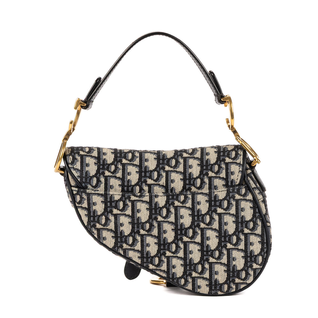 Bolso de mano Saddle Mini oblicuo azul marino de lona Diorissimo Oblique