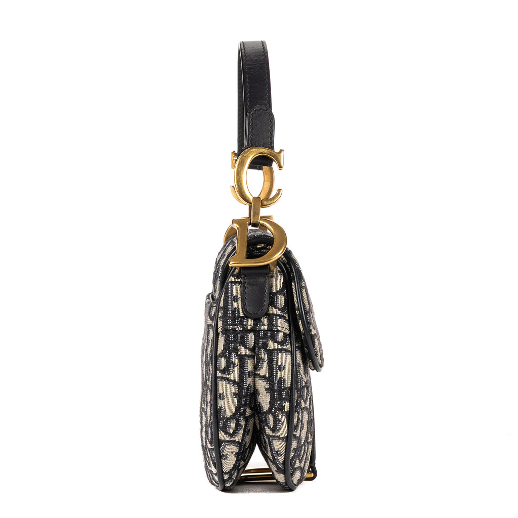 Bolso de mano Saddle Mini oblicuo azul marino de lona Diorissimo Oblique