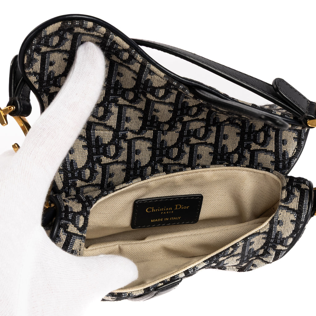 Bolso de mano Saddle Mini oblicuo azul marino de lona Diorissimo Oblique