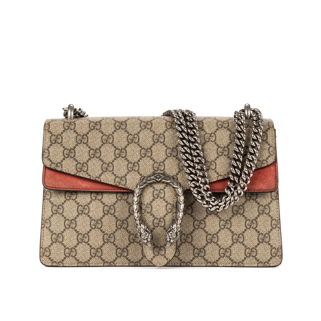 Bolso de Hombro Pequeño Dionysus Lona Estampada Suprema Beige/Piel de Ante