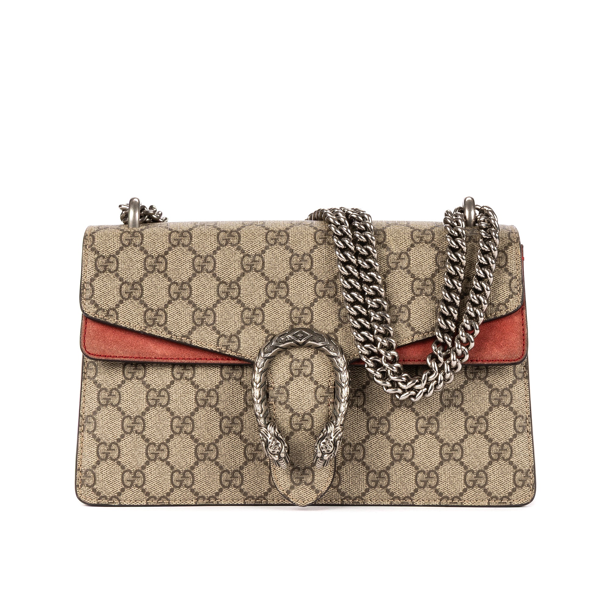 Bolso de Hombro Pequeño Dionysus Lona Estampada Suprema Beige/Piel de Ante