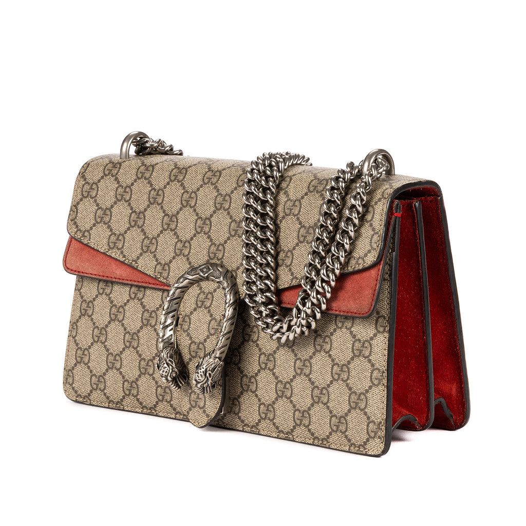 Bolso de Hombro Pequeño Dionysus Lona Estampada Suprema Beige/Piel de Ante