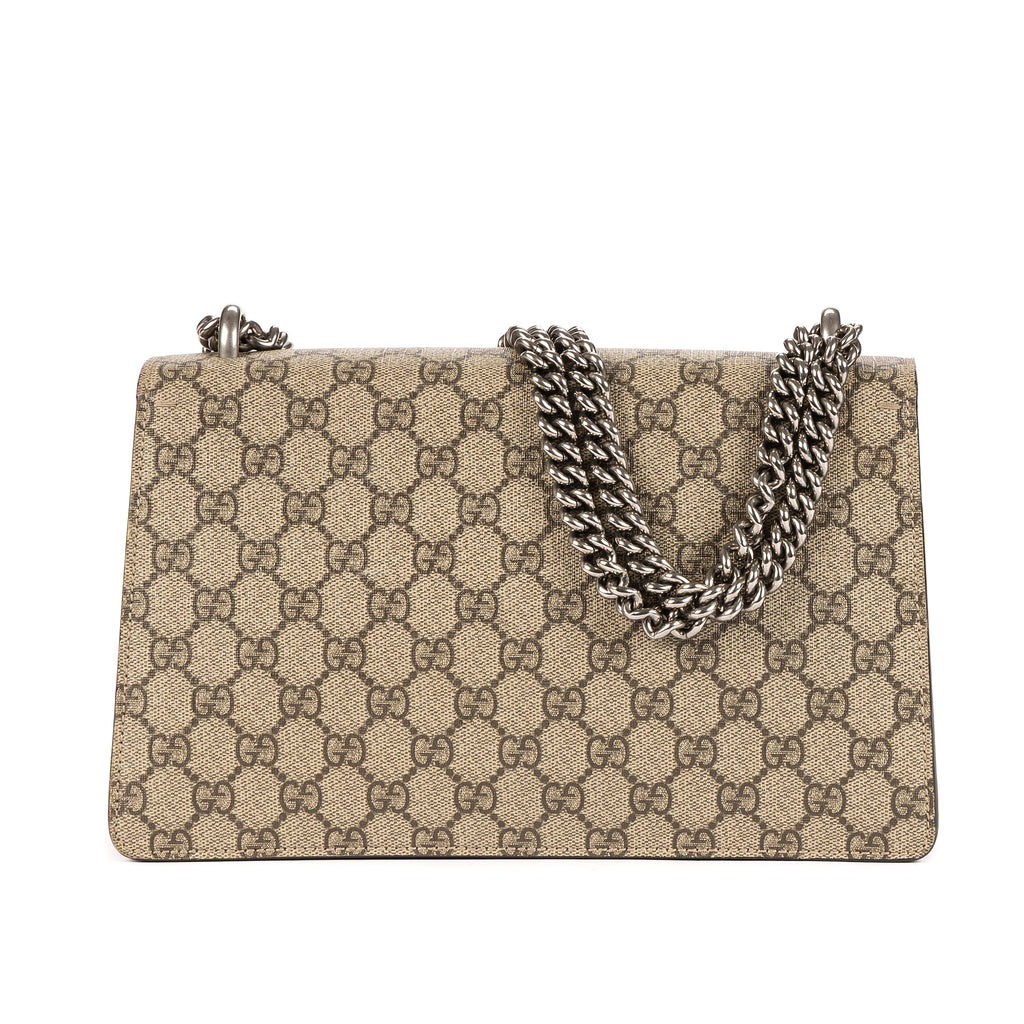 Bolso de Hombro Pequeño Dionysus Lona Estampada Suprema Beige/Piel de Ante