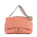 Shoulder Bag Classic Double Flap Pink Quilted Pebbled Leather