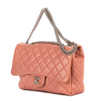 Shoulder Bag Classic Double Flap Pink Quilted Pebbled Leather