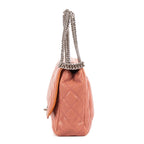 Shoulder Bag Classic Double Flap Pink Quilted Pebbled Leather