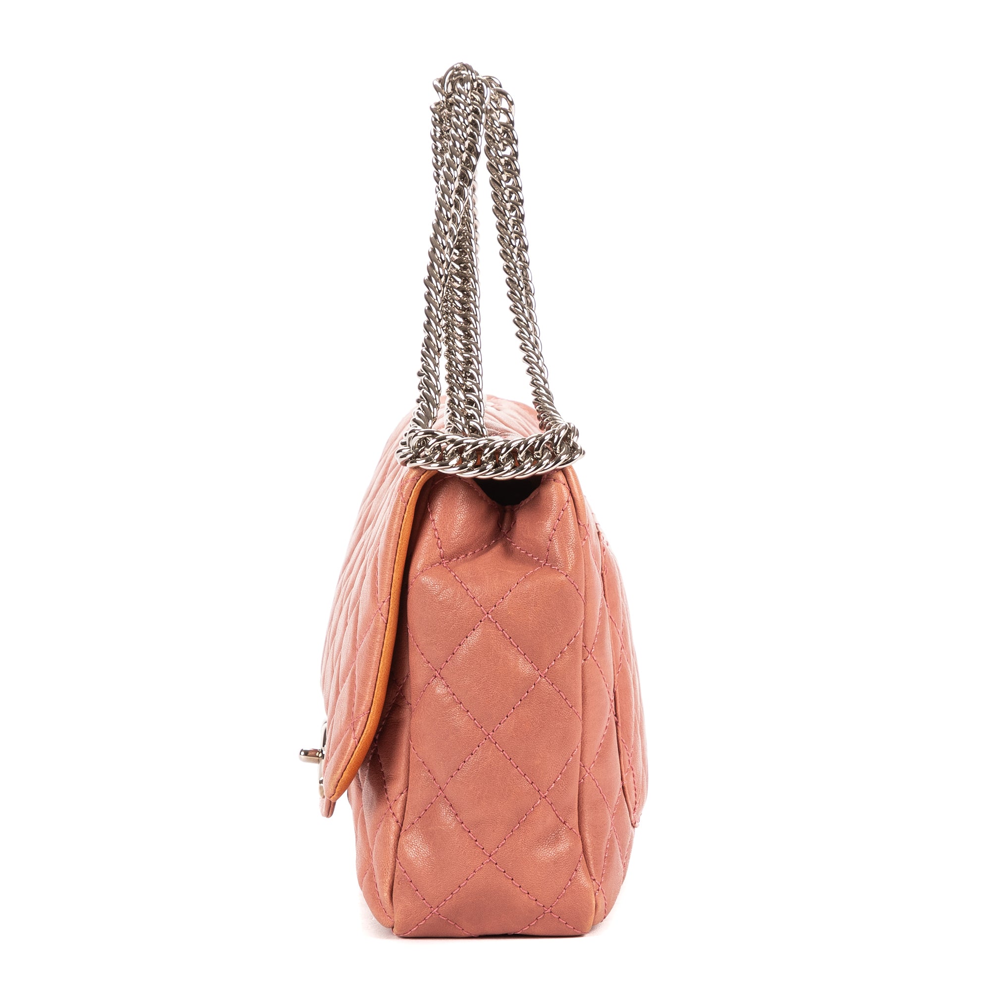 Shoulder Bag Classic Double Flap Pink Quilted Pebbled Leather