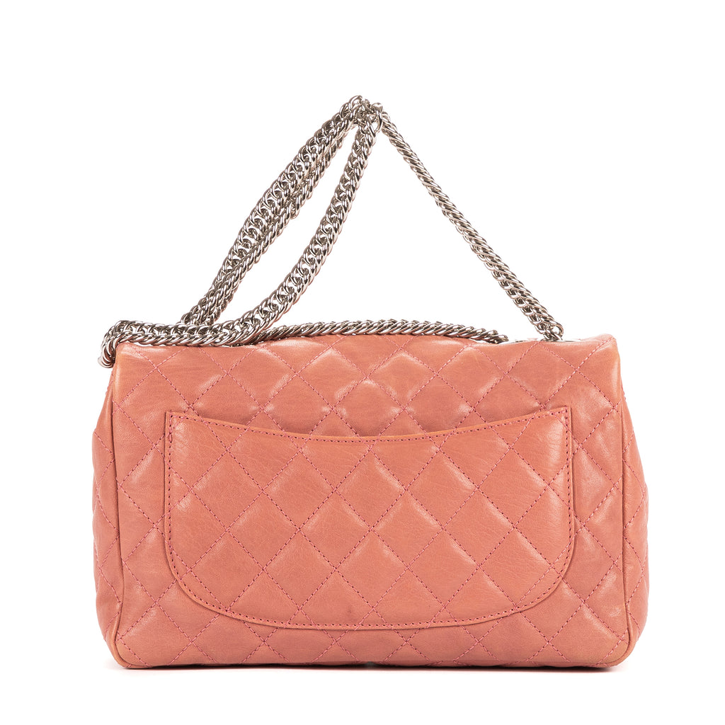 Shoulder Bag Classic Double Flap Pink Quilted Pebbled Leather