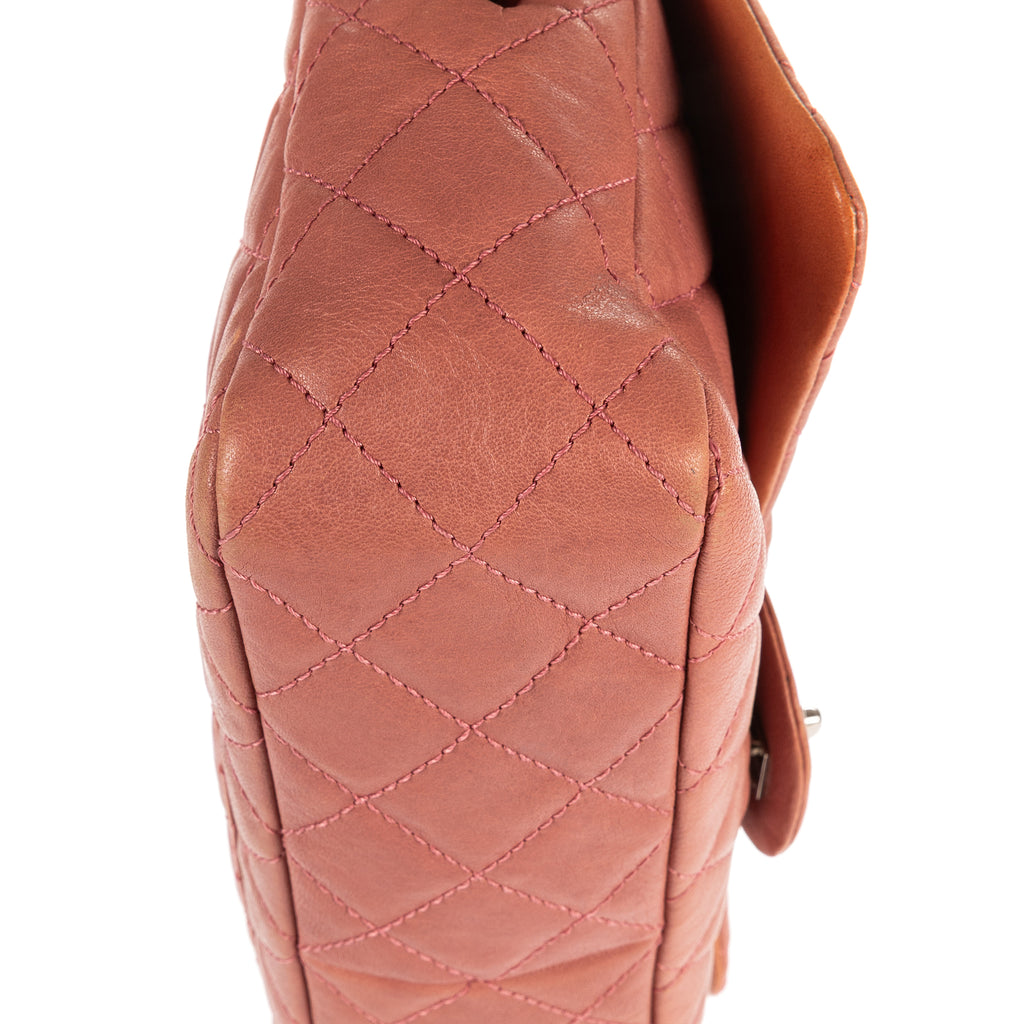 Shoulder Bag Classic Double Flap Pink Quilted Pebbled Leather