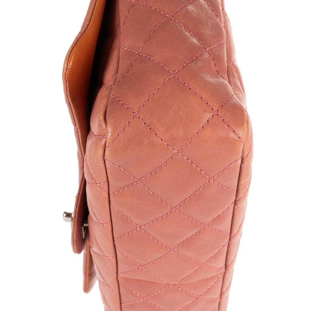 Shoulder Bag Classic Double Flap Pink Quilted Pebbled Leather