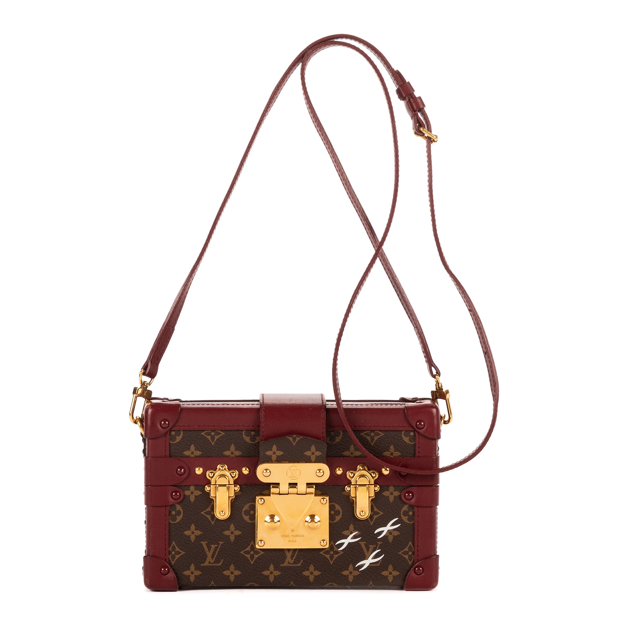Shoulder Bag Petite Malle Small Burgundy Monogram Canvas With Smooth Leather Trim