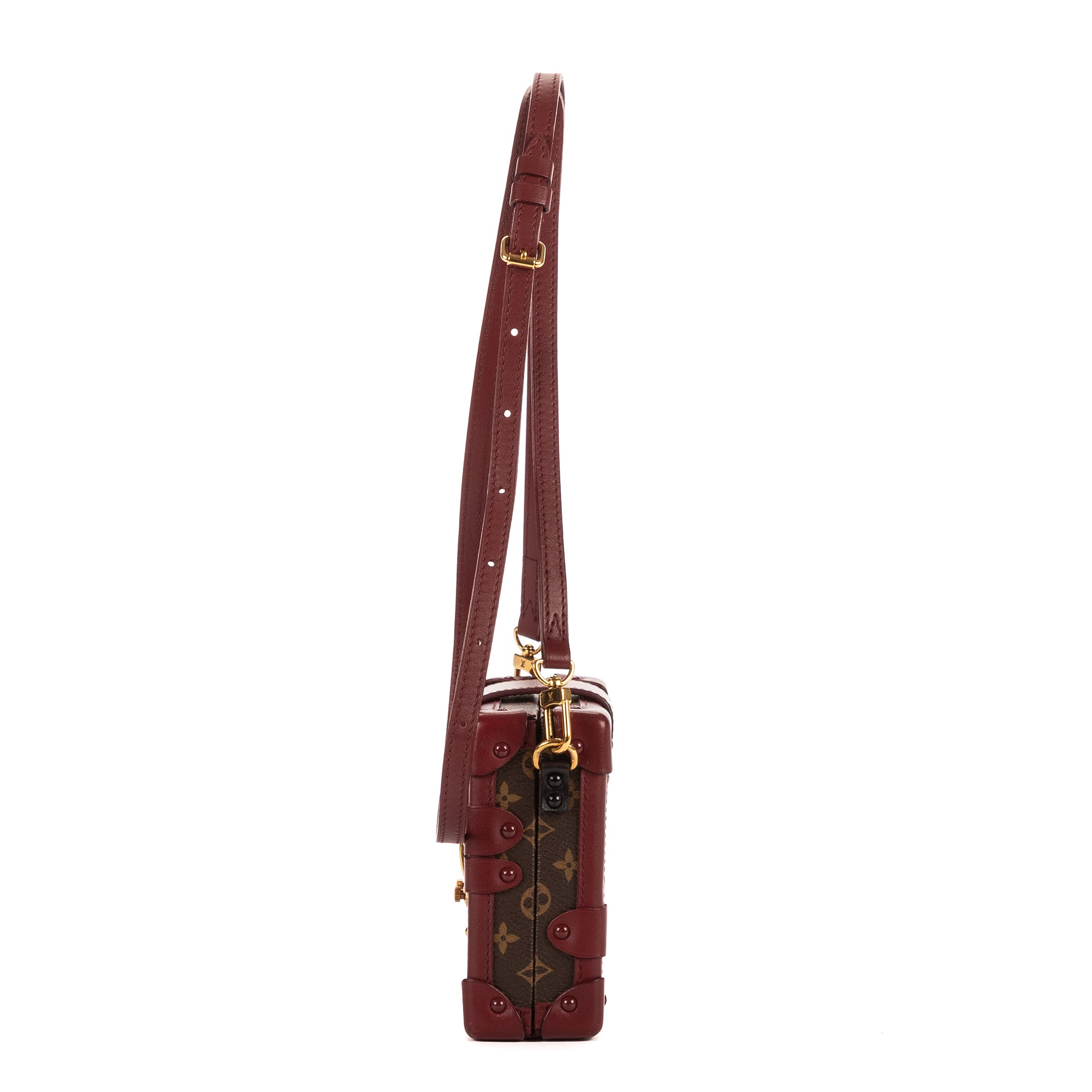 Shoulder Bag Petite Malle Small Burgundy Monogram Canvas With Smooth Leather Trim
