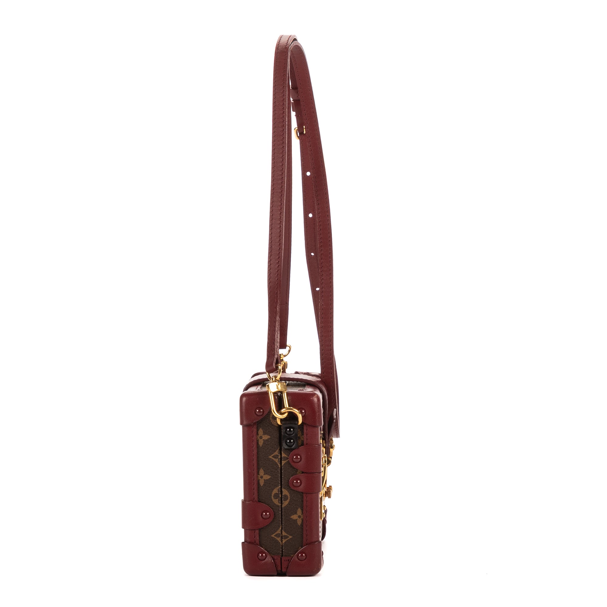 Shoulder Bag Petite Malle Small Burgundy Monogram Canvas With Smooth Leather Trim