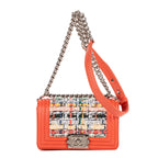 Shoulder Bag Boy Flap Coral Orange Tweed Canvas