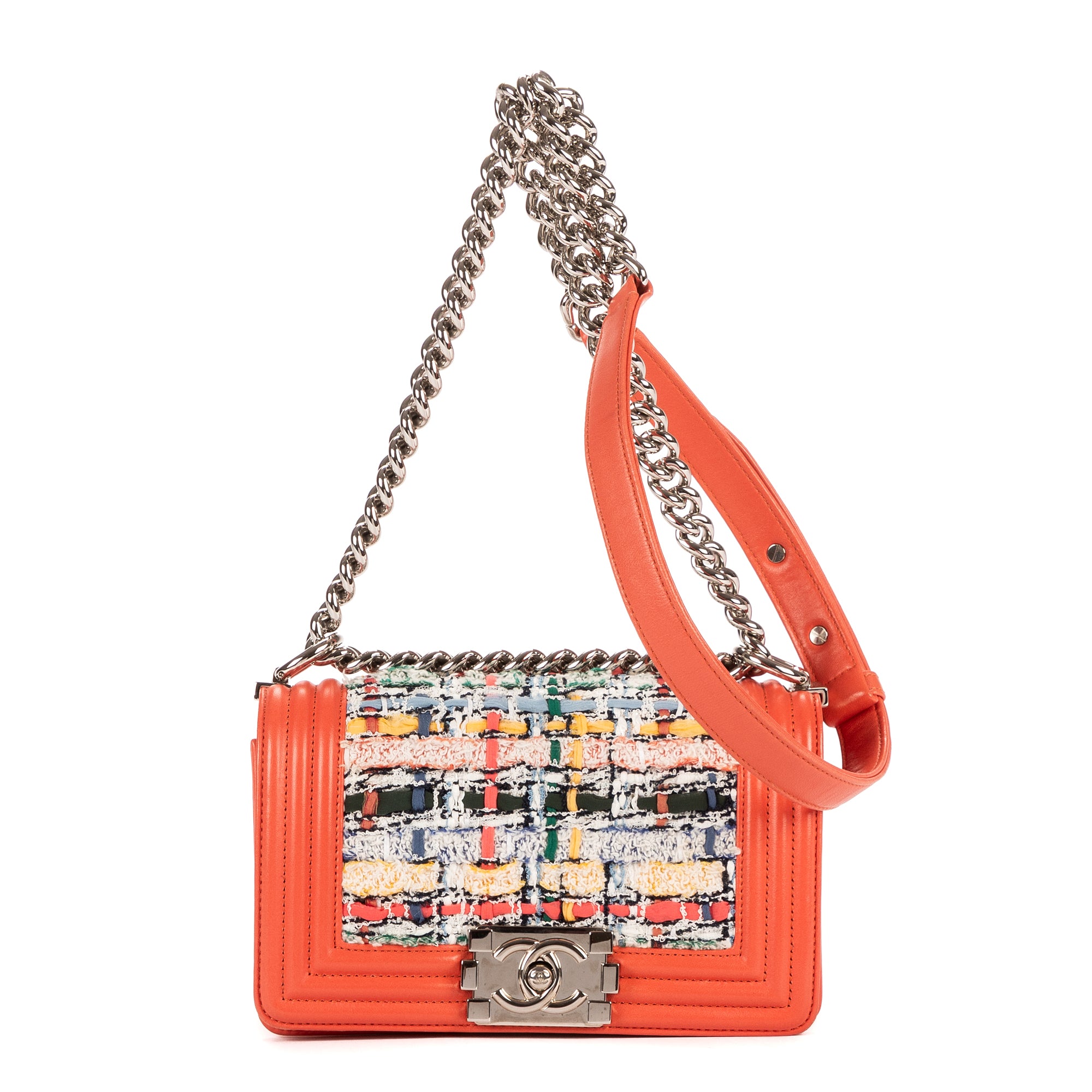 Shoulder Bag Boy Flap Coral Orange Tweed Canvas