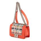 Shoulder Bag Boy Flap Coral Orange Tweed Canvas
