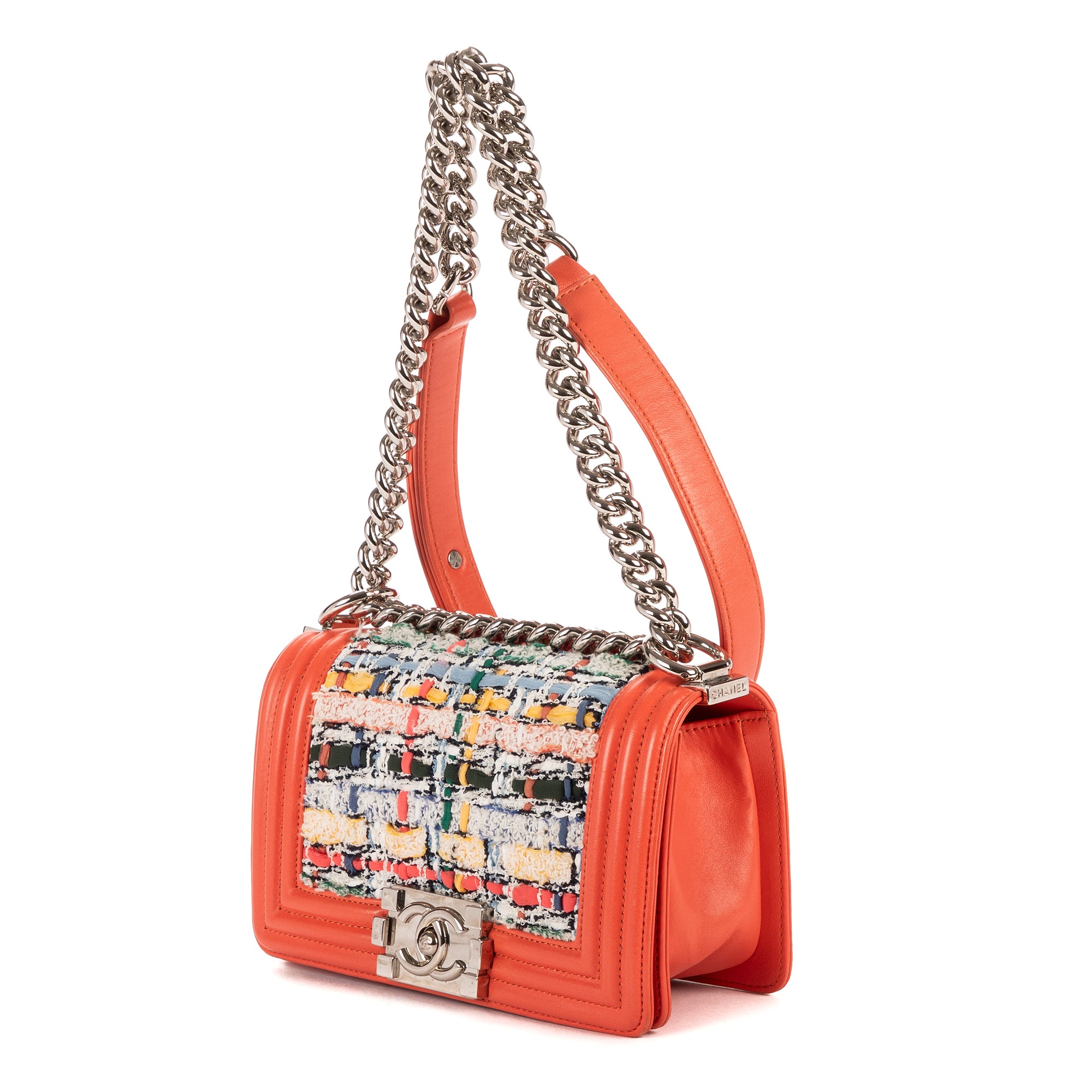Shoulder Bag Boy Flap Coral Orange Tweed Canvas