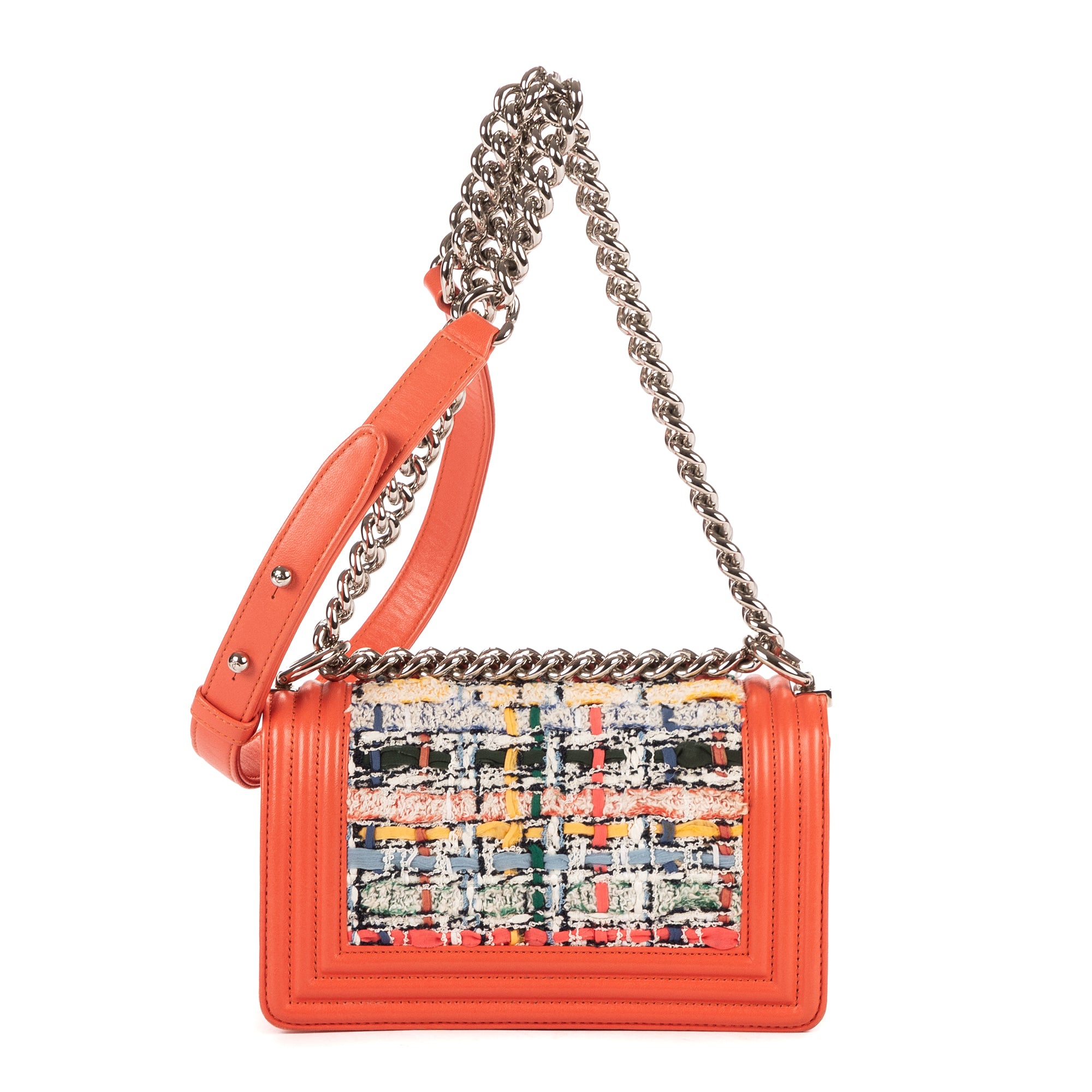 Shoulder Bag Boy Flap Coral Orange Tweed Canvas