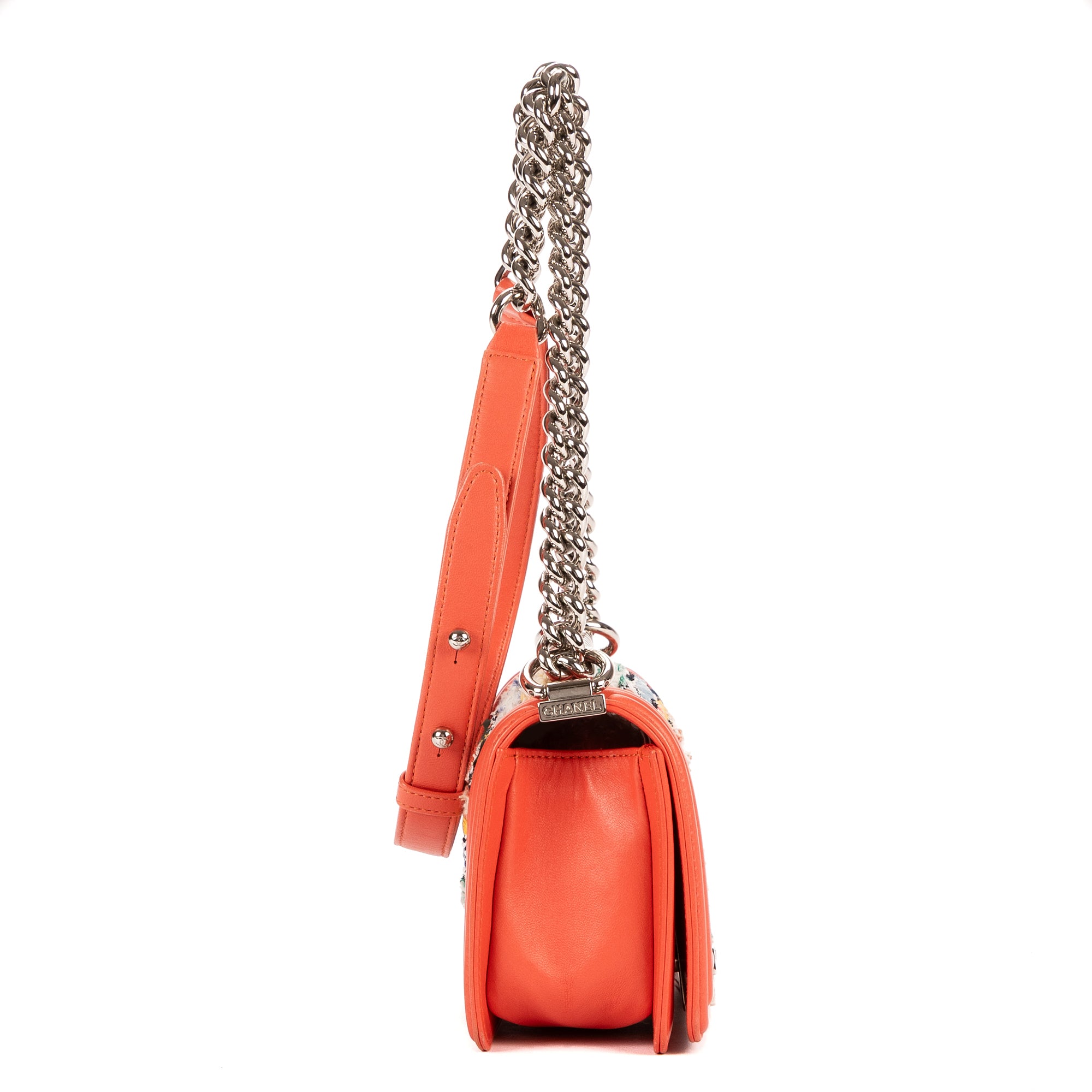 Shoulder Bag Boy Flap Coral Orange Tweed Canvas