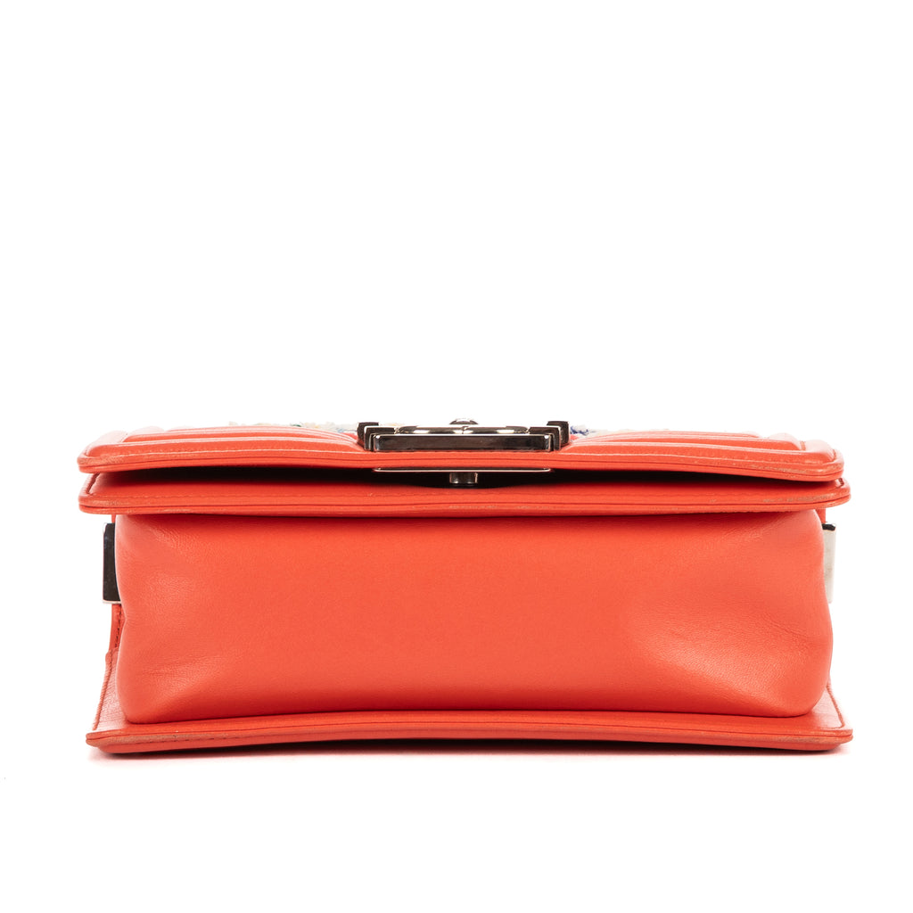 Shoulder Bag Boy Flap Coral Orange Tweed Canvas