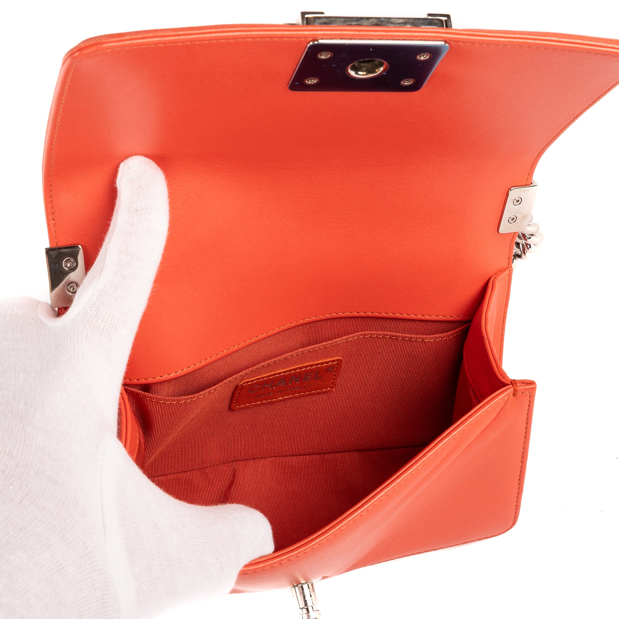 Shoulder Bag Boy Flap Coral Orange Tweed Canvas
