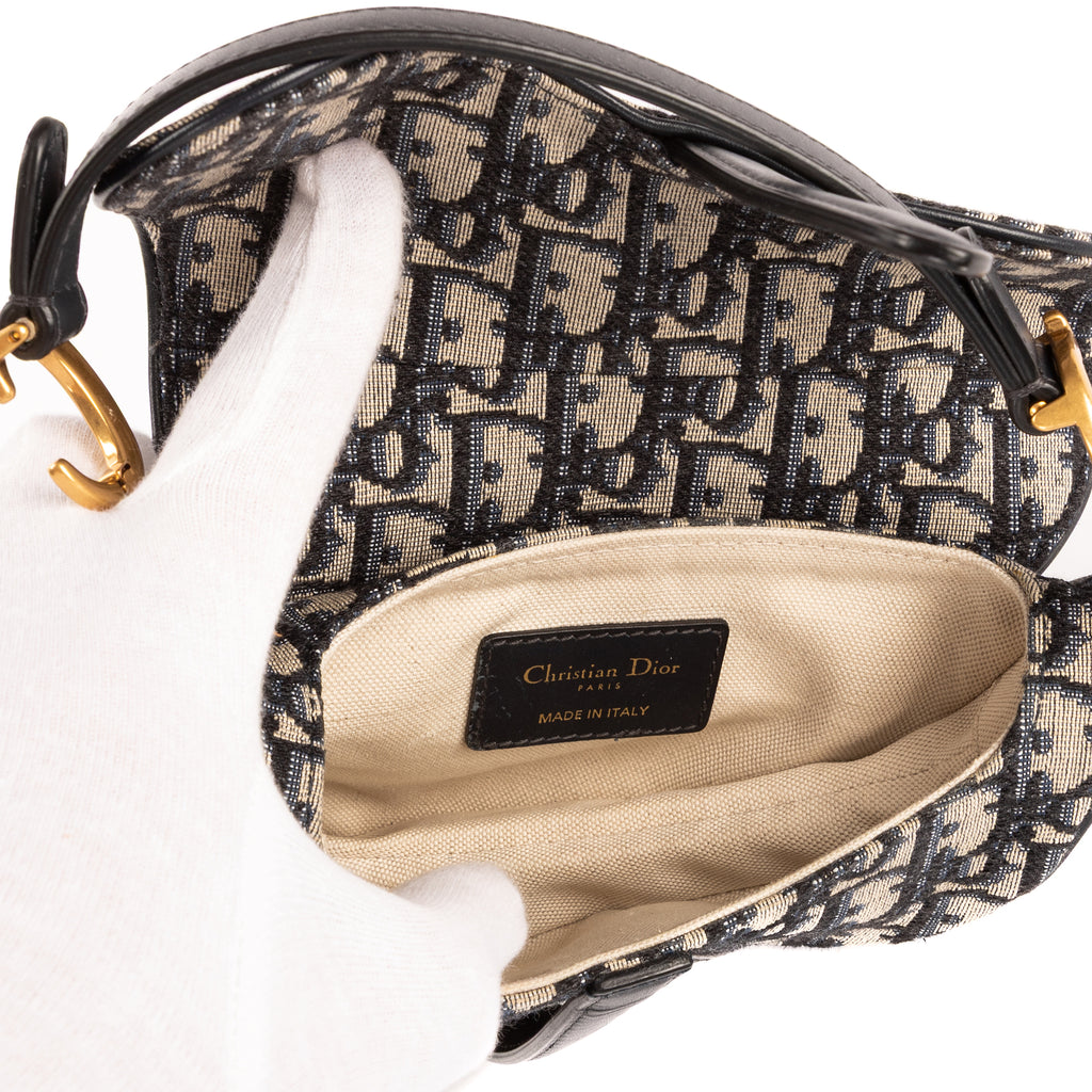 Bolso de mano Oblique Saddle Mini lona Diorissimo Oblique azul marino
