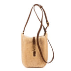 Bandolera 5 à 7 de borreguito mini beige con ribete de piel