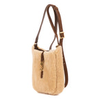 Bandolera 5 à 7 de borreguito mini beige con ribete de piel