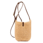 Bandolera 5 à 7 de borreguito mini beige con ribete de piel
