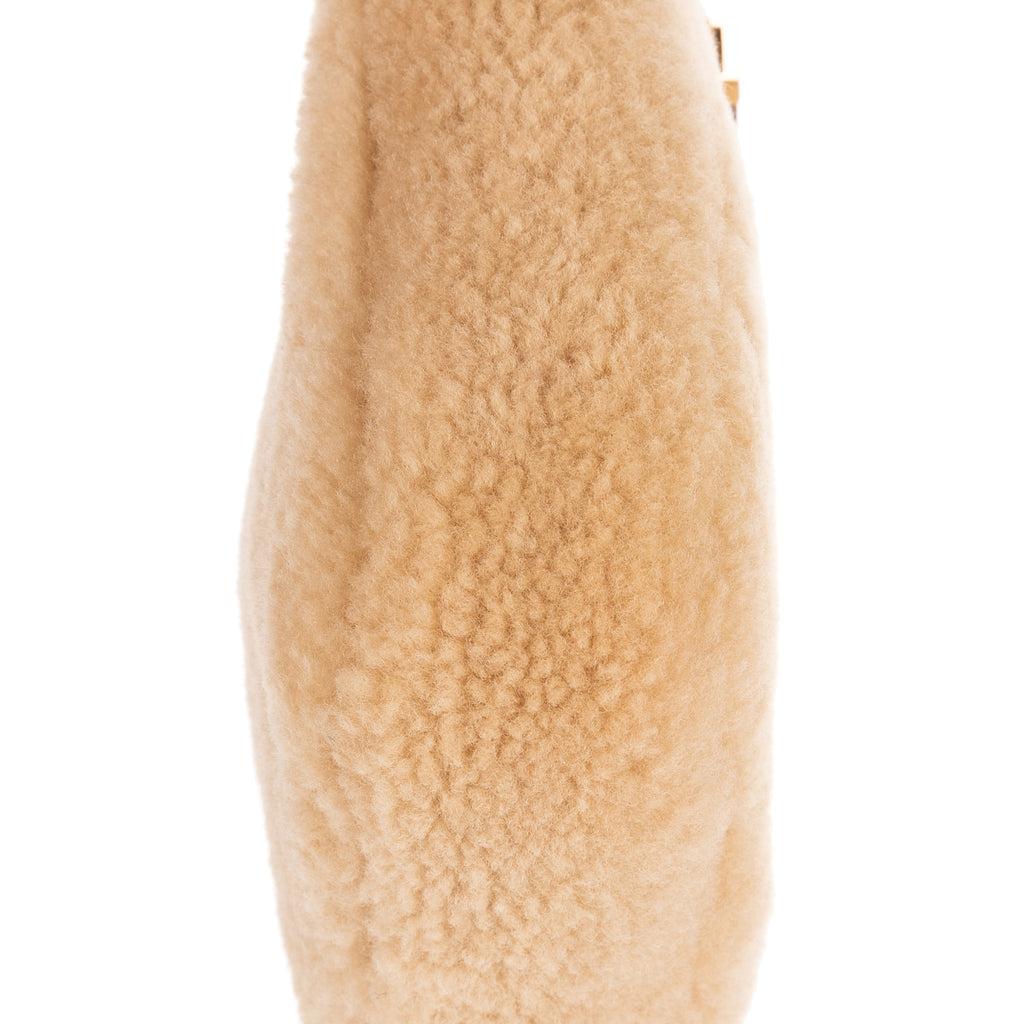 Bandolera 5 à 7 de borreguito mini beige con ribete de piel